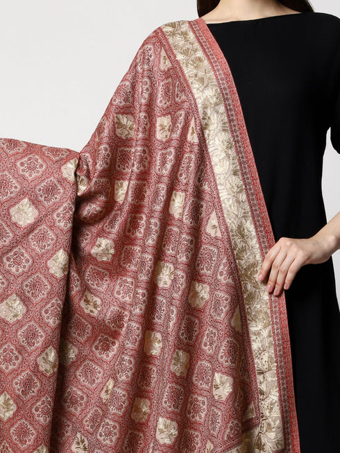 Women's Aari Embroidery Jammawar Wool Shawl